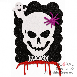 CARTEL HALLOWEEN VERTICAL CALAVERA MODELOS SURTIDOS GOMA EVA CON GIBRE